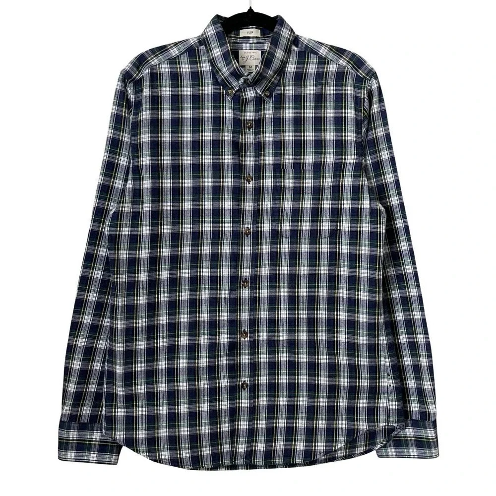J. Crew Shirt Mens Medium Slim Fit Brushed Twill Plaid Long Sleeve Button Down
